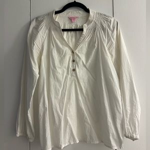 Lilly Pulitzer white linen blouse, size S, long sleeve